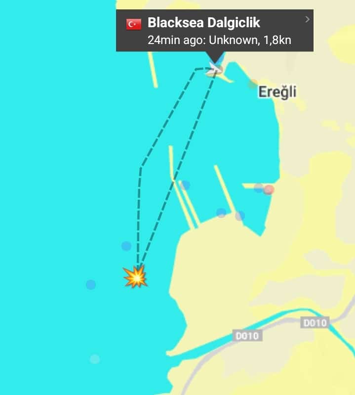 Görüntü: GemiTrafik; Black Sea Dalgıçlık gemisinin AIS kayıtları