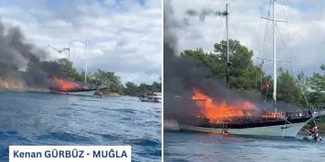 Göcek Açıklarındaki Gulet Teknede Yangın