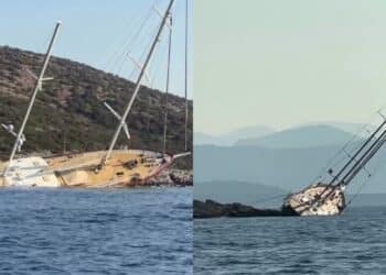 Bodrum’da 36 Metrelik Gulet Kayalıklara Çarpıp Yan Yattı
