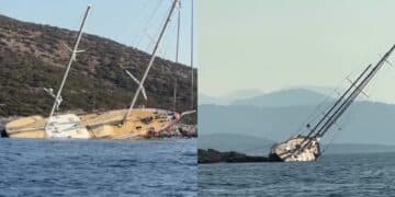 Bodrum’da 36 Metrelik Gulet Kayalıklara Çarpıp Yan Yattı