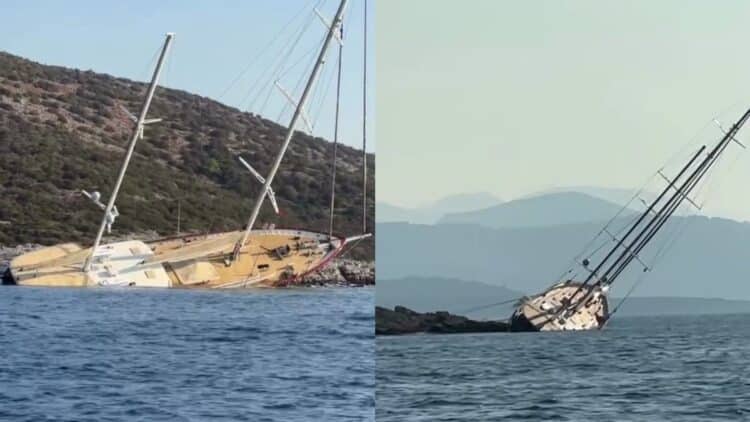 Bodrum’da 36 Metrelik Gulet Kayalıklara Çarpıp Yan Yattı